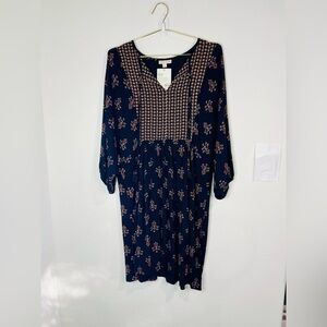 Knox Rose Boho Dress Large Black Floral Embroidered Tassels 39.5”